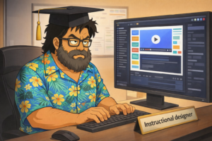 El avatar de Jose Humanes trabajando como diseñador instruccional, mientras escribe este post sobre diseño instruccional accesible