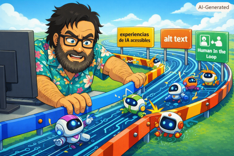 Mi caricatura jugando con las funciones de la inteligencia artificial para crear Experiencias de IA accesibles